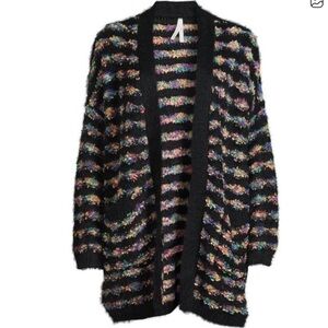 Dreamers Sweater Women’s Medium Black Rainbow Oversized Open Front Cardigan